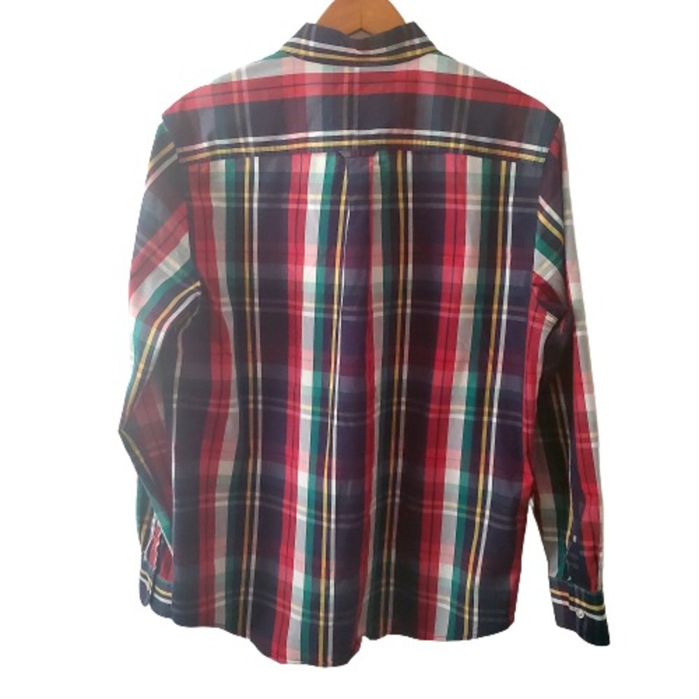 CHAPS Men's Newport Navy Stretch Poplin Plaid Button Down Long-Sleeve Shirt L/G - Picture 3 of 16